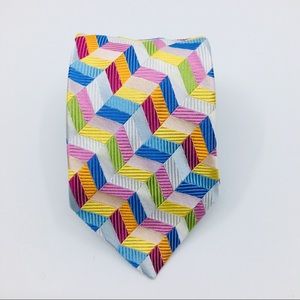 Paul Frederick Multi Color Geometric Tie Silk